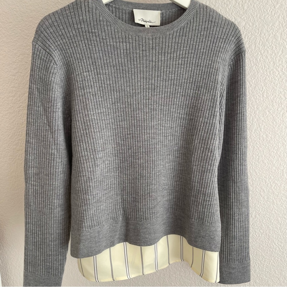 3.1 Phillip Lim Knit Long-Sleeve Pullover With Combo Shirt, Size S